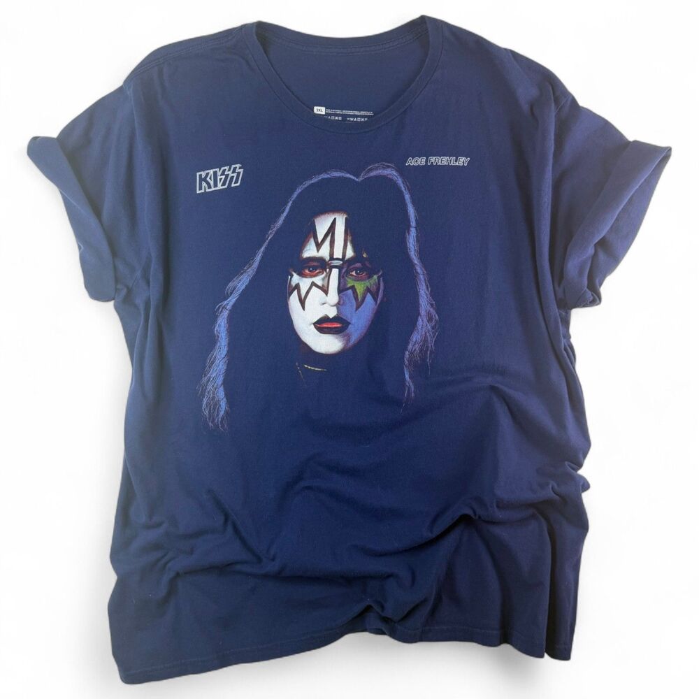 kiss ace frehley graphic t shirt blue band tee 2xl rock music merch